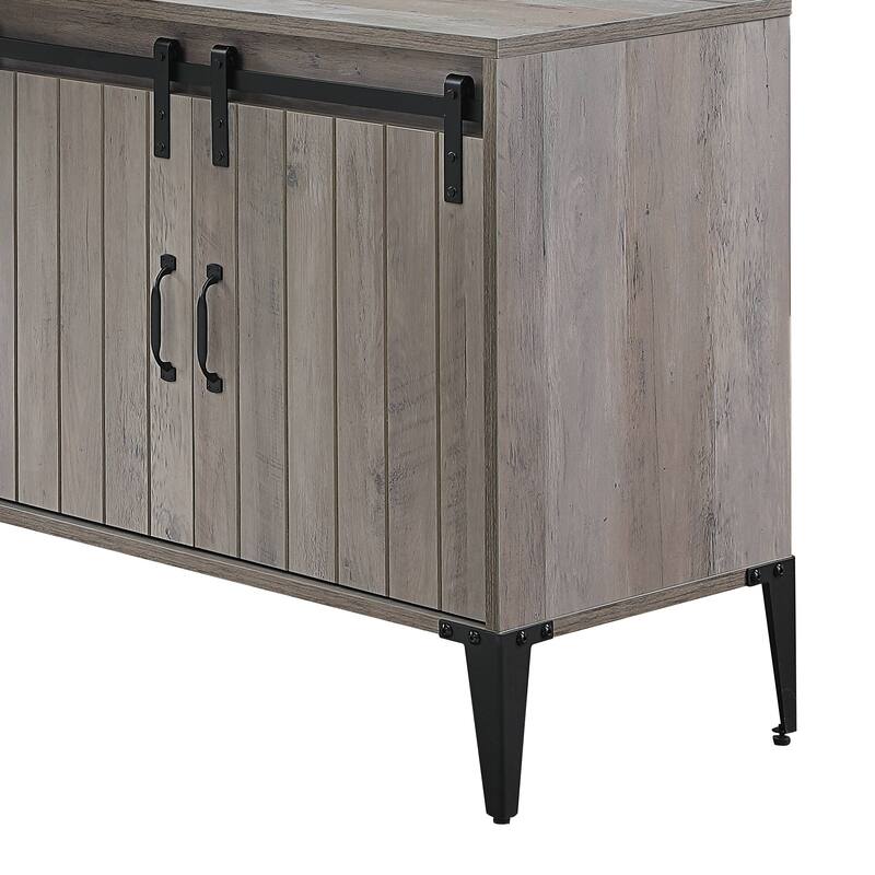 48" Desk with Sliding Barn Door, Black Metal Legs, and Built-in Cord Management