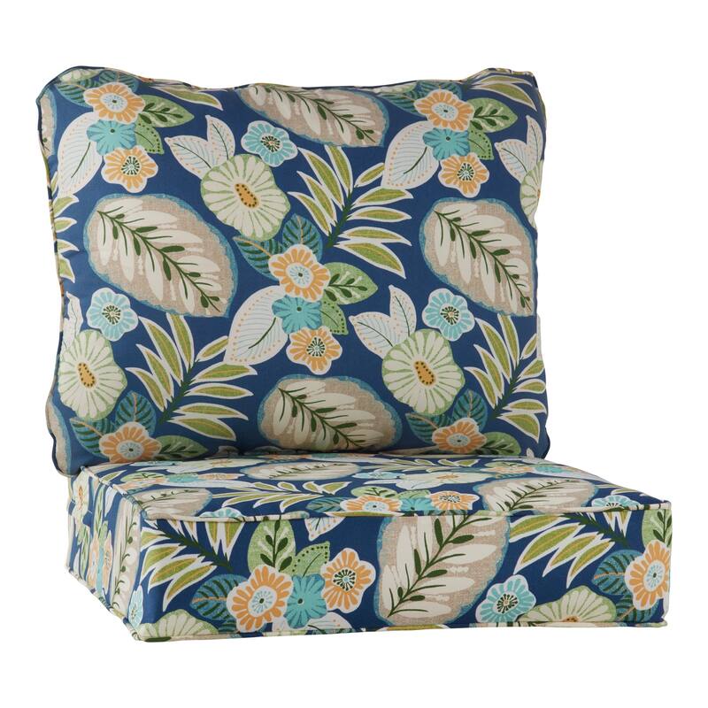 Outdoor 2-Piece Reversible Deep Seat Cushion Set (Cushions Only) - Marlow Blue Floral