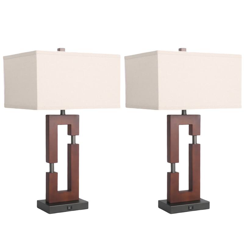 26-inch Wood Table Lamps For Living Room/Bedroom Set of 2