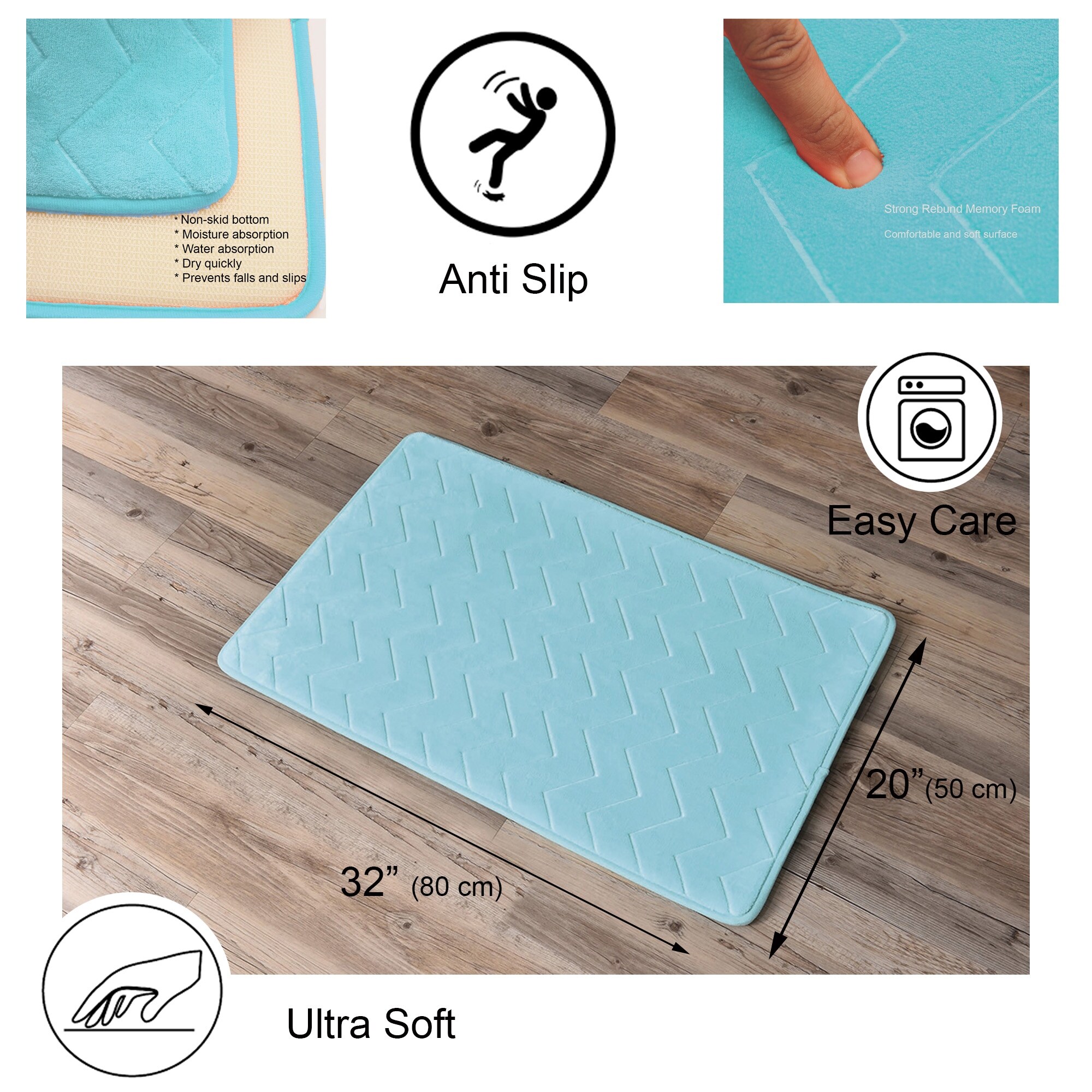 1pc Memory Foam Pebble Embossed Bath Mat, Quick-drying, Washable, Non-slip,  Thick, Soft Comfortable Shower Rug, Bathroom Accessory