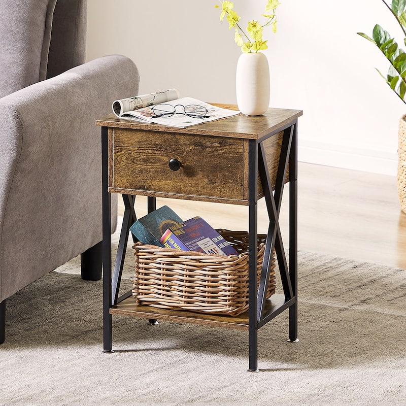Javlergo Set of 2 Nightstand with 1 Drawer and Storage Shelf, End Table Bedside Table for Bedroom Living room Office
