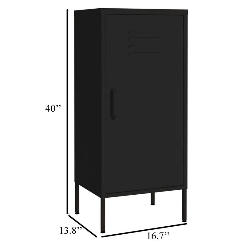 Tall Storage Cabinet, 1 Door, 2 Shelves, Modern Matte Black Steel