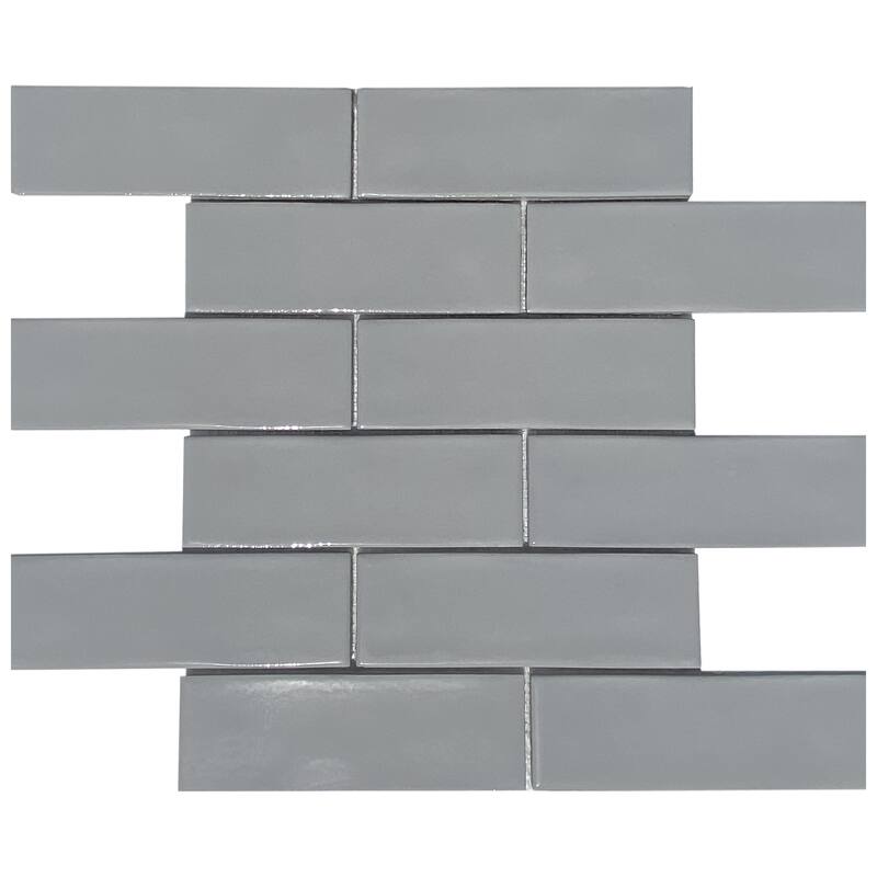 Forio 2" x 6" Brick Glossy Porcelain Mosaic Tile - 5 sheets (4.95 sf) - Silver
