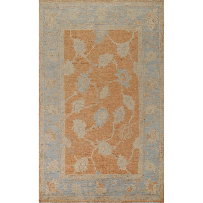 Orange Vegetable Dye Floral Oushak Turkish Rug Handmade Wool Carpet - 5'8"x 9'0"