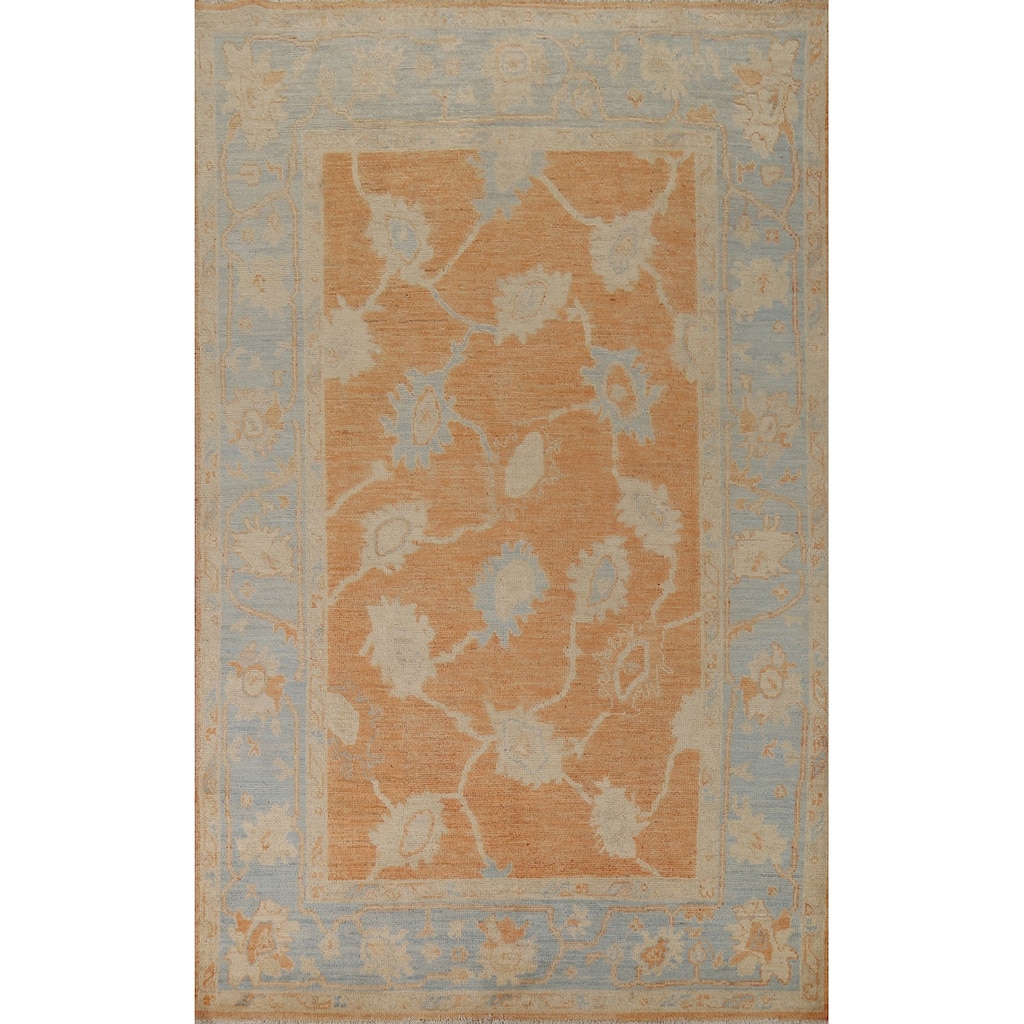 Orange Vegetable Dye Floral Oushak Turkish Rug Handmade Wool Carpet - 5'8"x 9'0"