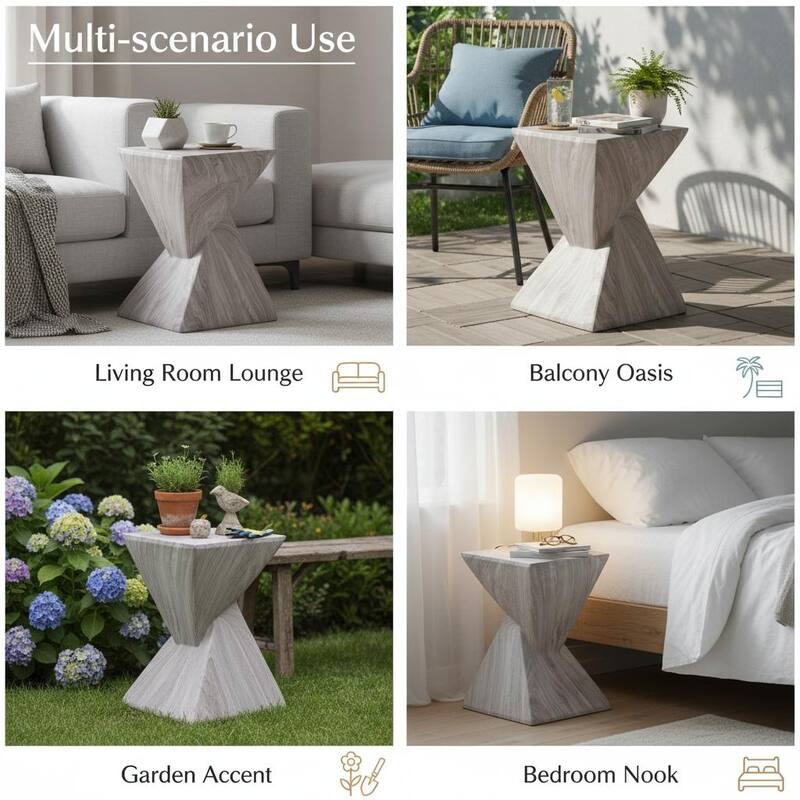 Christopher Knight Home - Modern Indoor/Outdoor 18.5"H Geometric Faux Marble MgO Accent Side Table with Sculptural Fluted Design