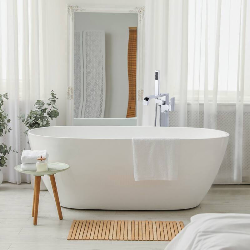 WOWOW Waterfall Single-Handle Freestanding Tub Faucet with Handshower