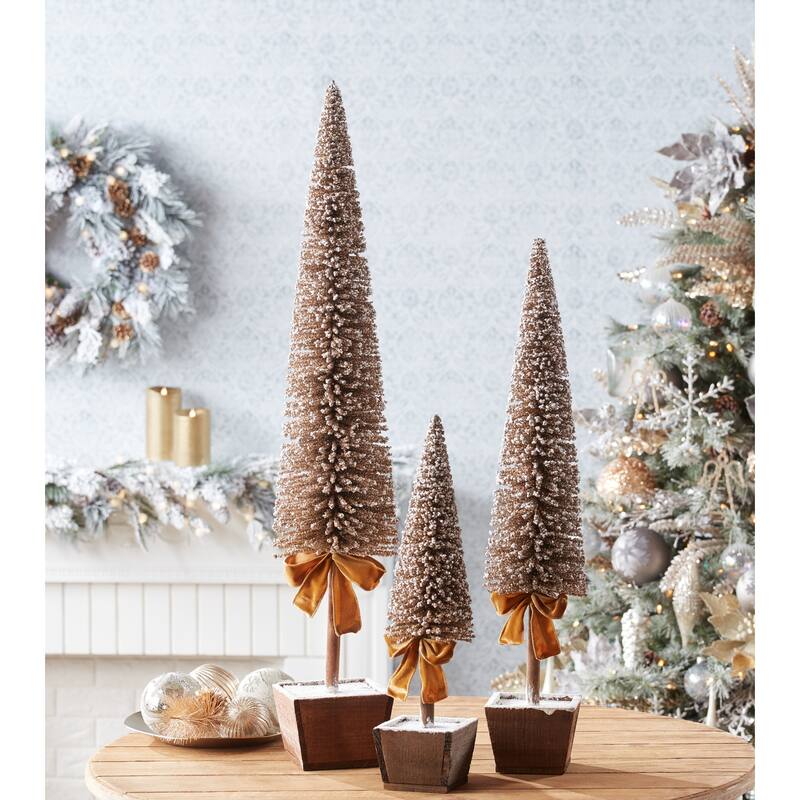 Potted Bottle Brush Pine Tree (Set of 3) - N/A
