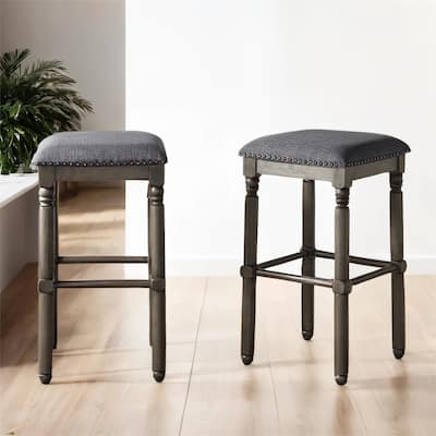 Wood Upholstered Bar Stools, Set of 2