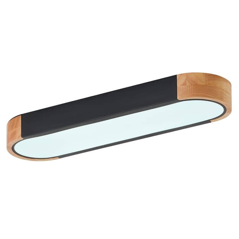 Modern Wood Grain Linear Flush Mount Ceiling Light Matte White LED Fixture for Bedroom Living Room Kitchen - Black