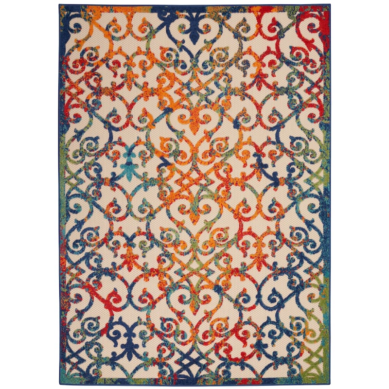 Nourison Aloha Transitional Scroll Indoor/Outdoor Damask Rug
