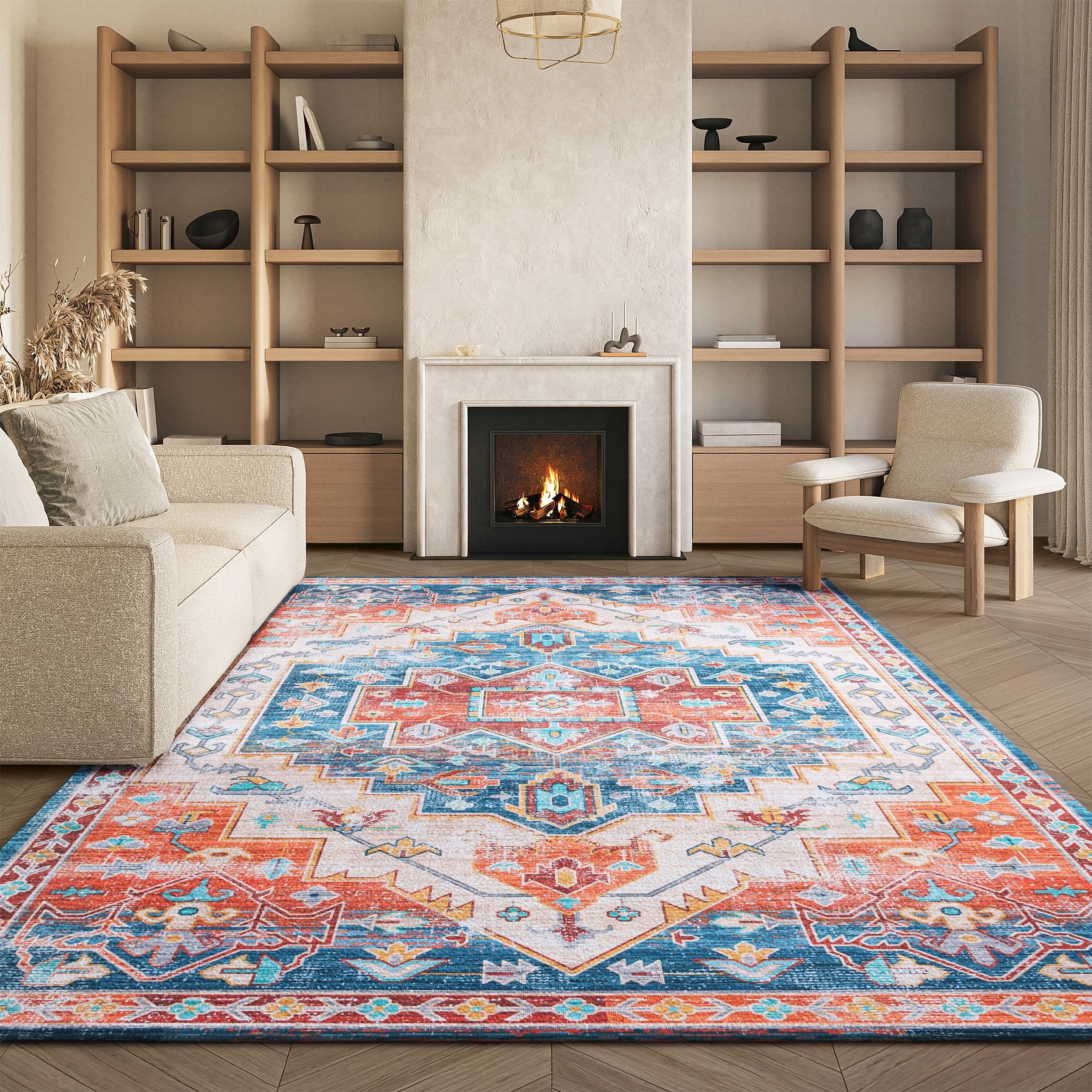 SAFAVIEH Tucson Machine Washable Slip Resistant Janeta Oriental Medallion