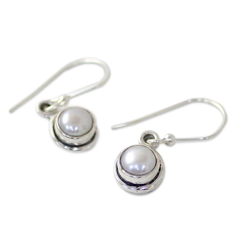 NOVICA Handmade Sterling Silver Purest Love Cultured Pearl Earrings (India) - 1*0.3