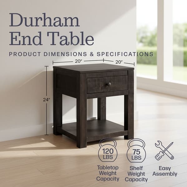 Durham Living Room Side Table 20-Inch End Table with Storage Drawer and ...