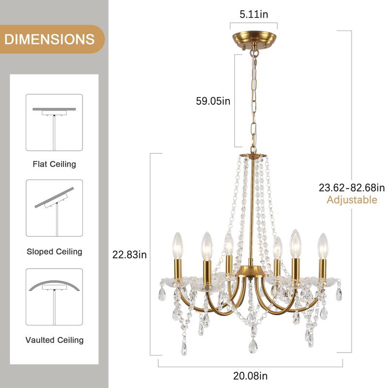 6-Light Classic Candlestick Hanging Crystal Linear Chandelier Lighting Fixture for Dining Room Kitchen Island