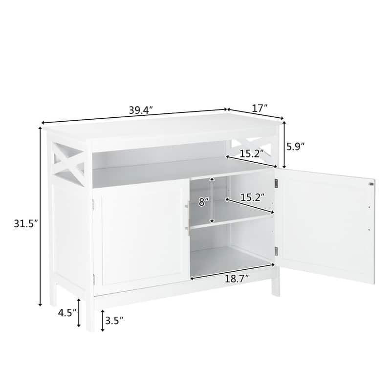 Double Door Free Standing Accent Storage Cabinet For Kitchen Dining White
