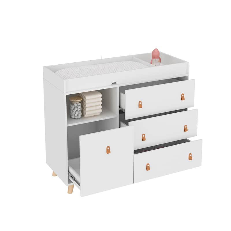 Baby Changing Table Dresser with 4 Drawers,Shelf Hidden Trash Storage
