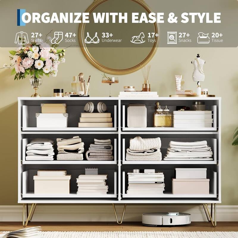 47" Wide Modern Fluted Dresser for Bedroom with 6 Drawers