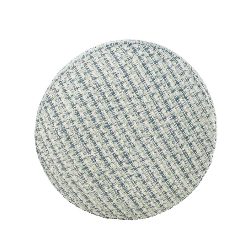20" Blue and Green Interwoven Coastal Round Outdoor Patio Pouf Ottoman
