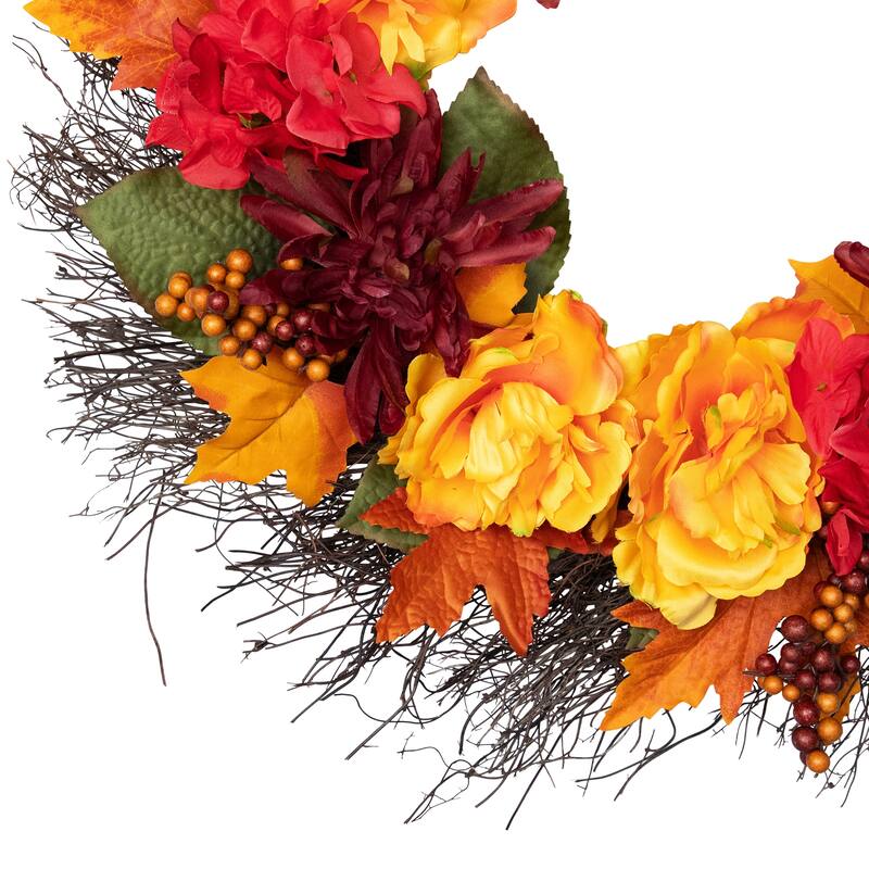 Peony and Mum Artificial Fall Harvest Wreath - 24"