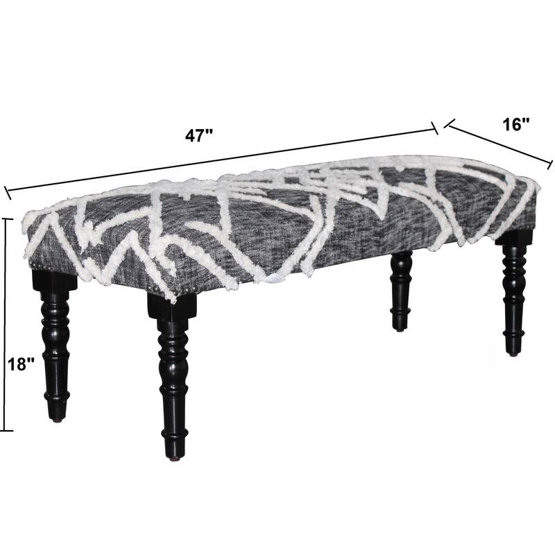 Sevita Tufted Geometric Diamond and Distressed Bench 16"W x 47"L x 18"H - 1'6" x 3'11" x 1'4"