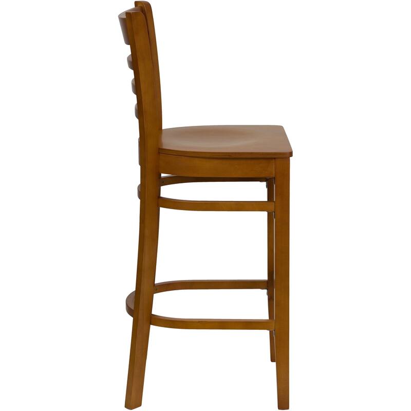 Ladder Back Wooden Restaurant Barstool - 16.75"W x 19"D x 43.75"H - 16.75"W x 19"D x 43.75"H