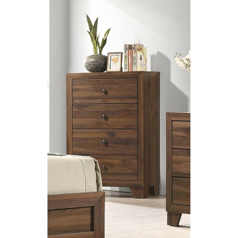 Rustic Contemporary 4-Drawer Tall Chest with Metal Hardware, Rustic Brown Cherry