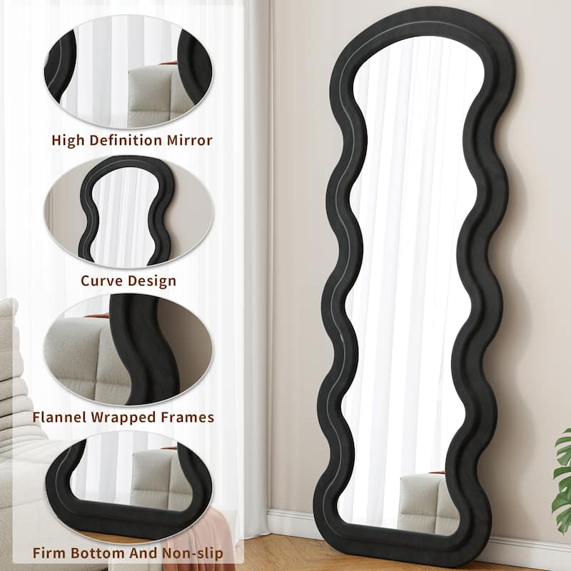 Flannel Full Length Wave Floor Mirror With Stand For Bedroom Living Room Hanging Or Against The Wall
