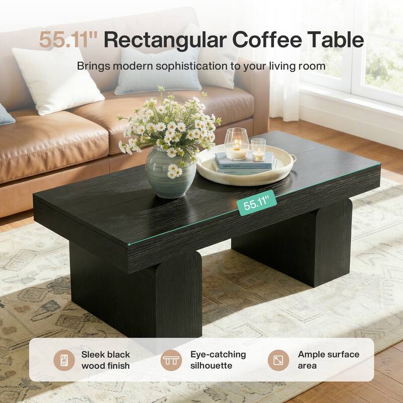 55.11" Double Pedestal Wood Coffee Table, Rectangular