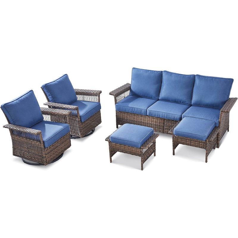 Gymojoy 5 Pieces Outdoor Wicker Sofa with Chairs and Ottomans