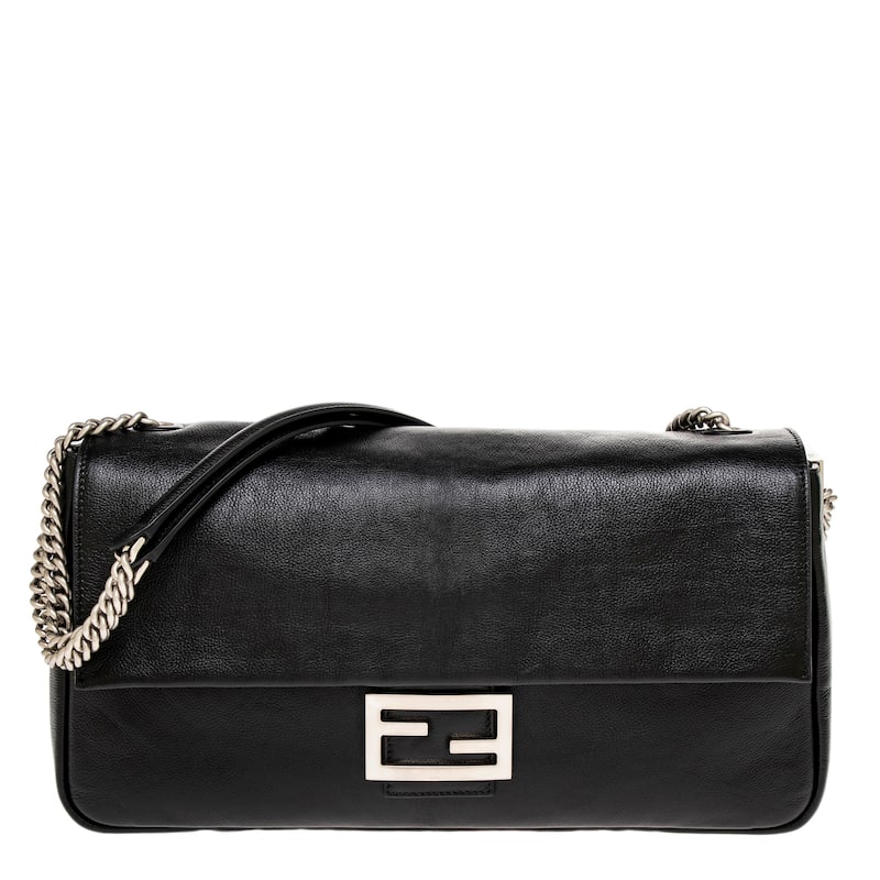 Fendi Large Baguette Chain Bag - Black