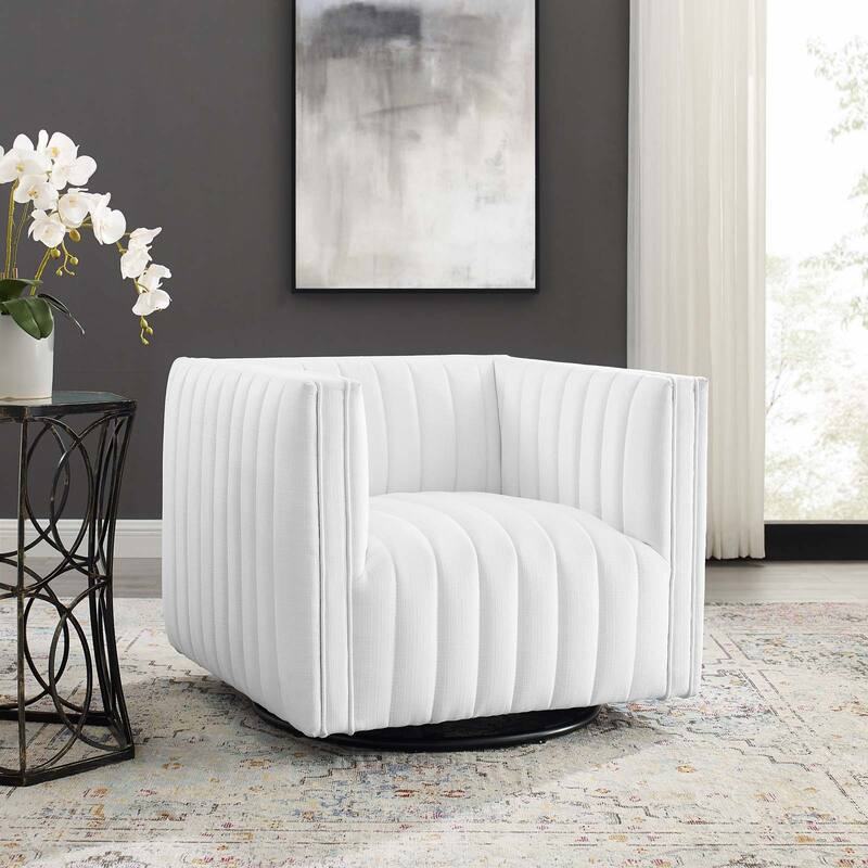 Perception Tufted Swivel Upholstered Armchair - White