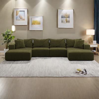 162" Chenille Modular Cloud Sectional Sofa with 6 Pillows, Oversized Sponge Cushions