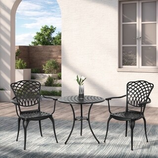 Aluminum Bistro Table and Chairs Set wUmbrella Hole(2 Chairs 1 Table)