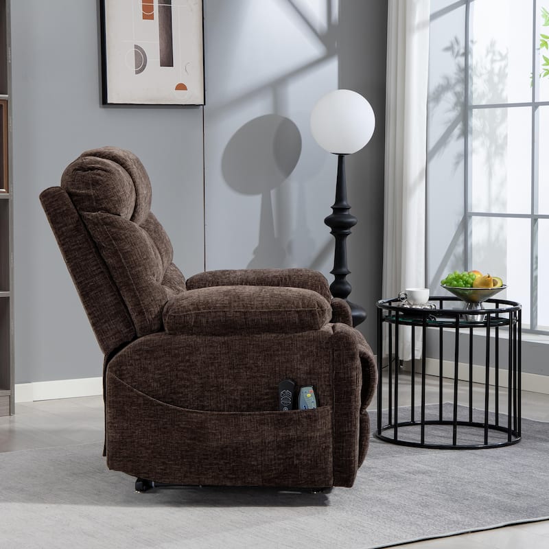 40'' Oversized Dual Motor Power Recliner Lift Chair with Massage and Heat，Chenille Fabric
