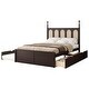 preview thumbnail 6 of 12, Mid-Century Rattan Bed Trundle Platform Bed Queen Wood Bed Frame and Twin Size Trundl with 2 Drawer Underneath, Classic Espresso