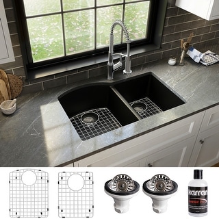 Karran Undermount Quartz 32 in. 60/40 Double Bowl Kitchen Sink Kit