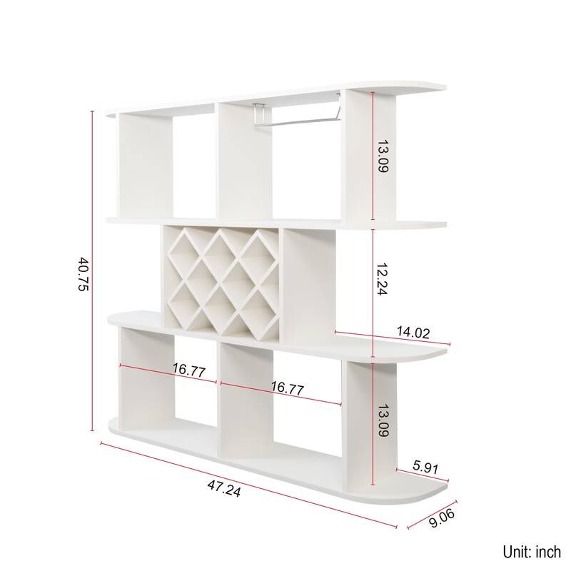Roomfitters Wall-Mounted Wine Rack with Glass Holder, 3-Tier Wooden Bottle Storage Shelf for Home Bar or Dining Room