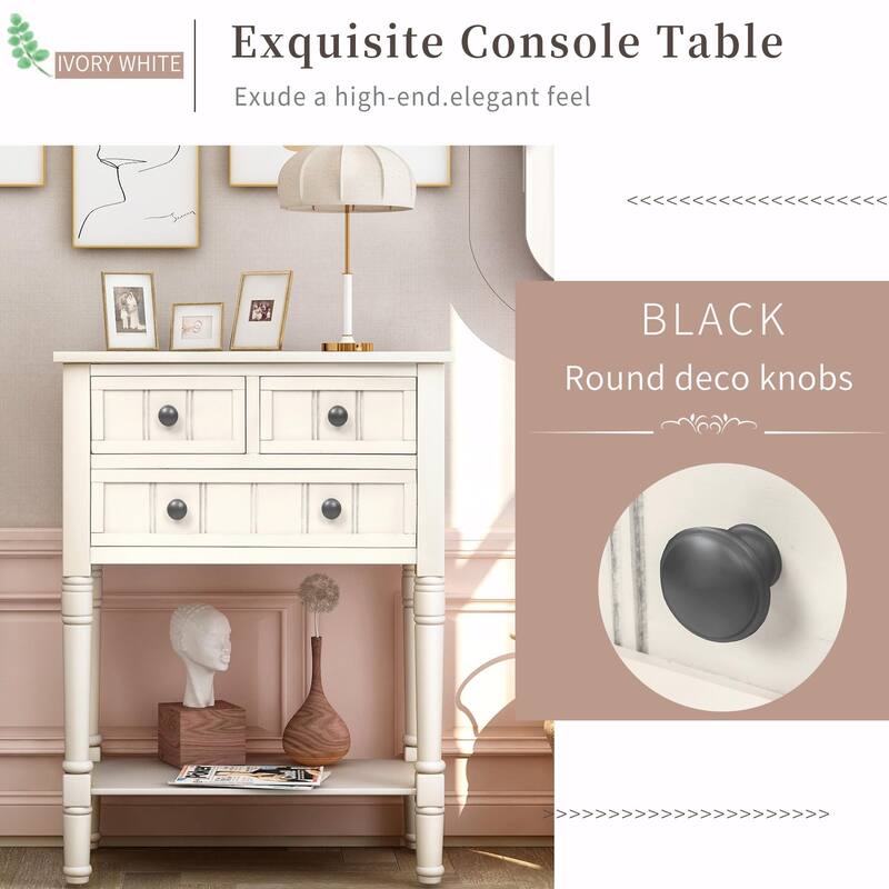 Narrow Console Table with 3 Drawers and Bottom Shelf