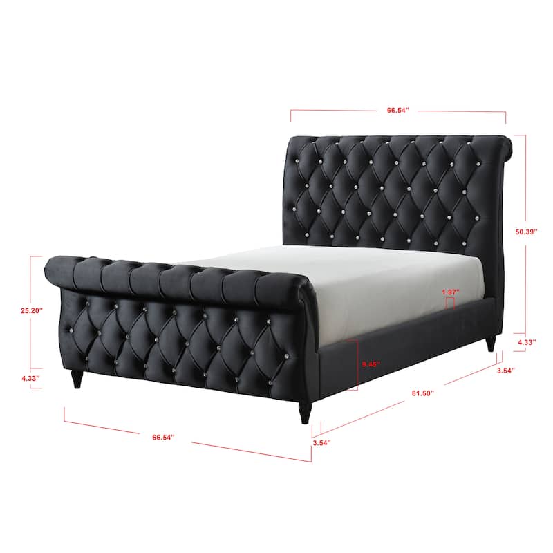 Ford Black Velvet Upholstered Tufted Panel Bed