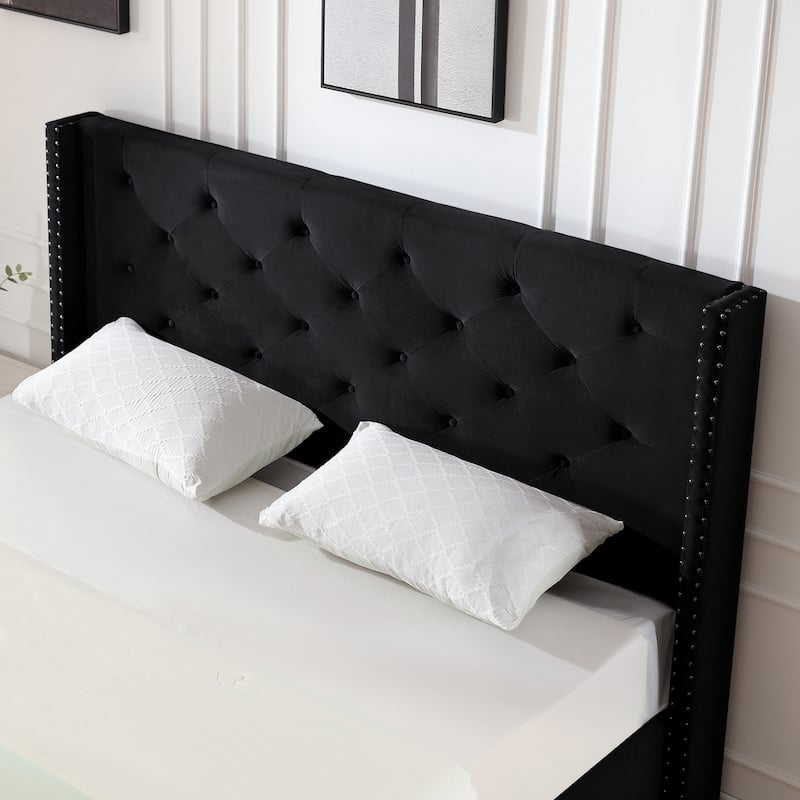 California King Velvet Upholstered Platform Bed Frame