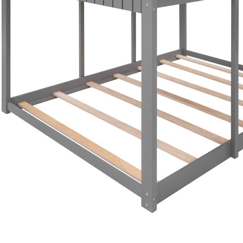 Full Over Full Wood Bunk Bed with Roof
