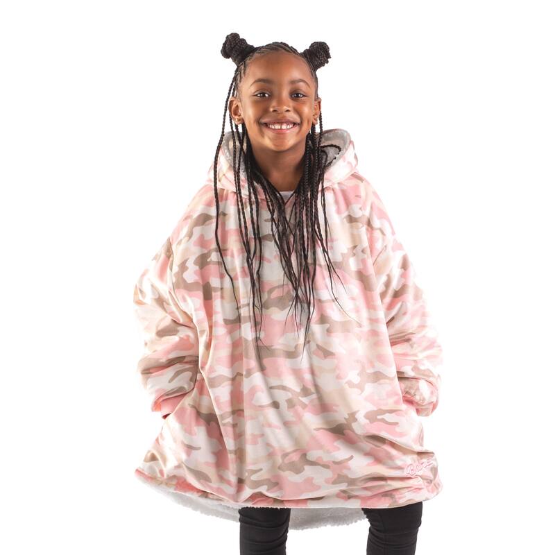Bare Homey B-Cozy Oversized Sherpa Wearable Blanket - Youth - Camo - Pink