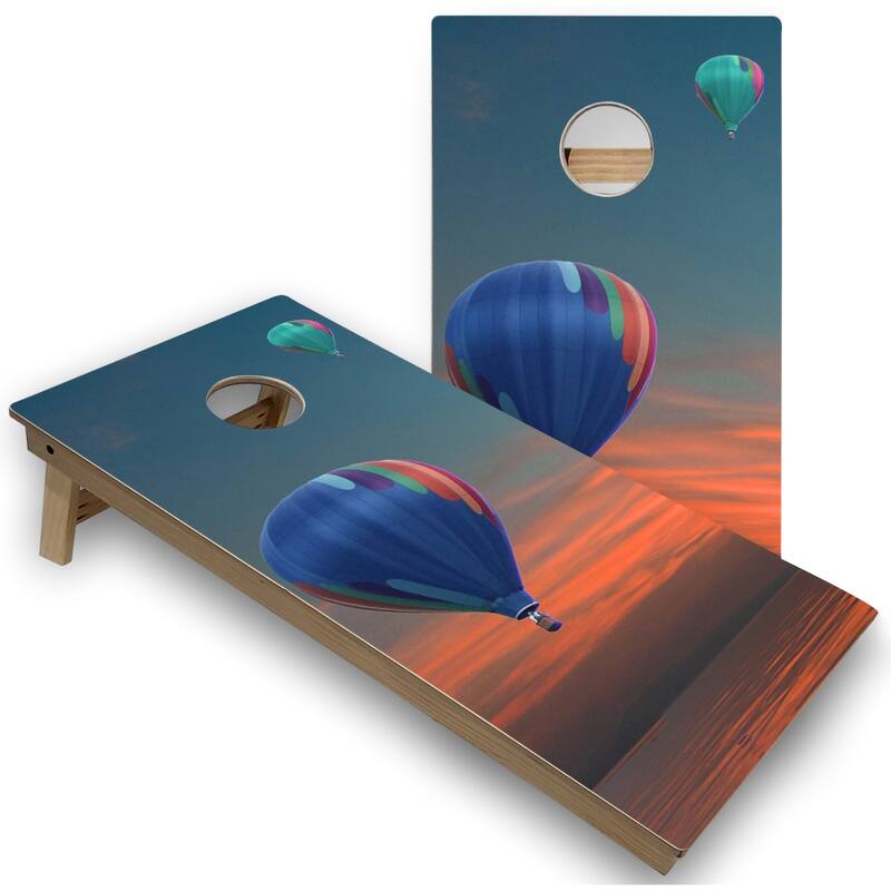Solid Wood Cornhole Boards - Hot Air Baloon Design - Premium 2x4 (24" x 48") - Include Hole Lights
