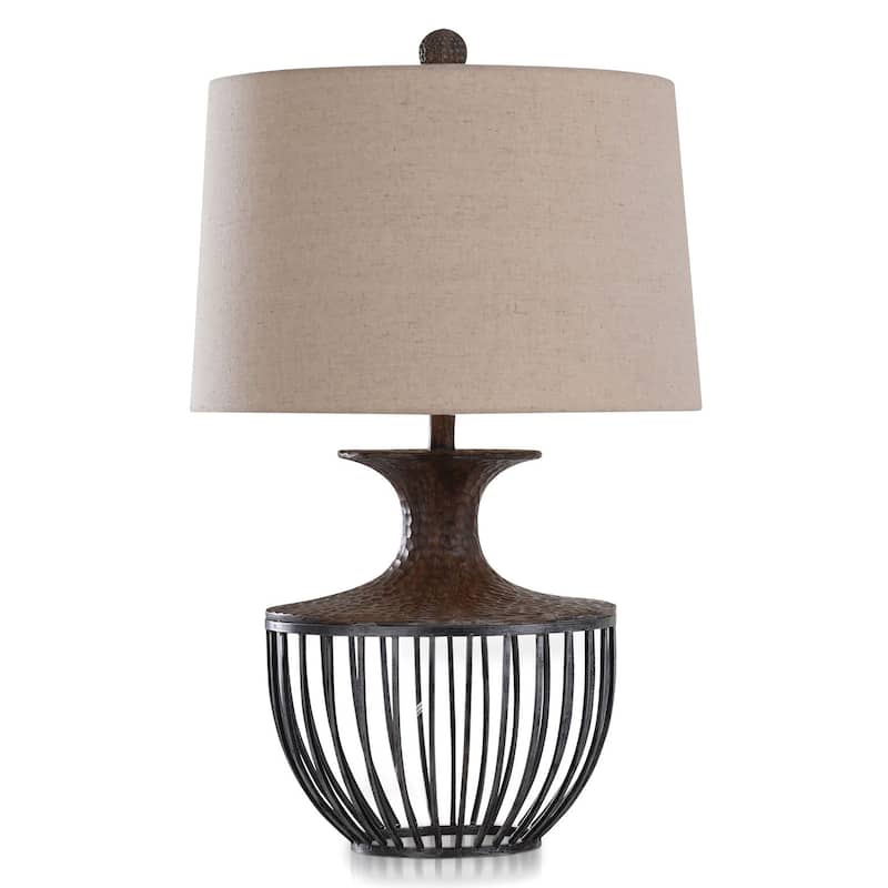 StyleCraft Orono Bronze - Transitional Metal & Moulded Design Table Lamp In Pewter & Dark Amber - Pewter, Dark Amber