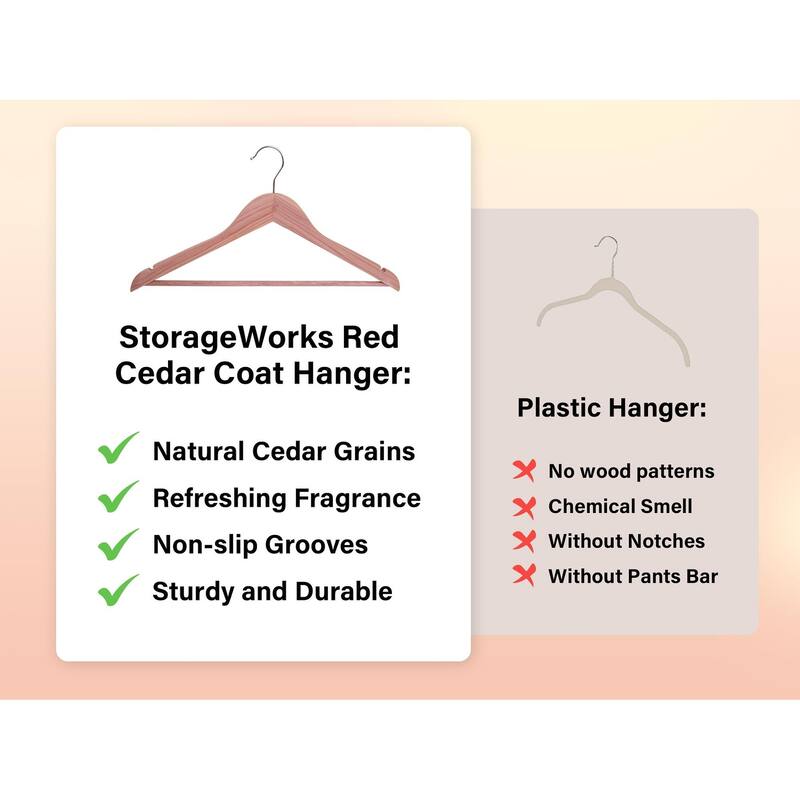 Cedar Wood Clothes Hanger, Wooden Coat Hangers for Shirts, Jackets, Pants, Suits, Sweaters