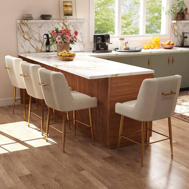 Modern Velvet 39'' H Metal Leg Counter or Bar Stools Set of 4 - Beige