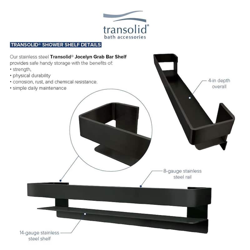 Transolid K-J30-SSC Shower Shelf Kit 30-in Jocelyn Grab Bar Shelf and 2 Corner shelves - 30x4x3