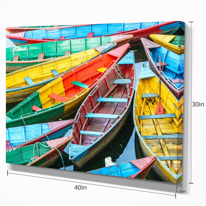 Rowing Boats on the Lake in Pokhara' Boat Wall Artwork Print on Canvas