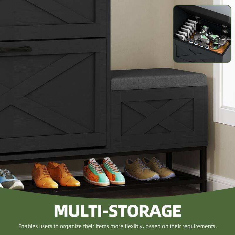 Moasis Farmhouse Shoe Storage Cabinet with 2 Flip Drawers for 16 Pairs Entryway Shoe Storage with Shoe Bench